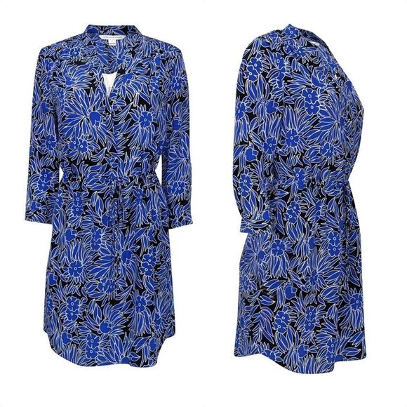 Diane Von Furstenberg Julian New 3/4 Sleeve Wrap Dress in Black & Blue Floral - Picture 11 of 11